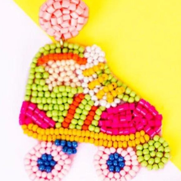 VIOLA Multi Color Roller Skate Seed Bead Pierced Earrings NWT - Picture 2 of 2